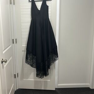 Betsy black halter dress with lace hem